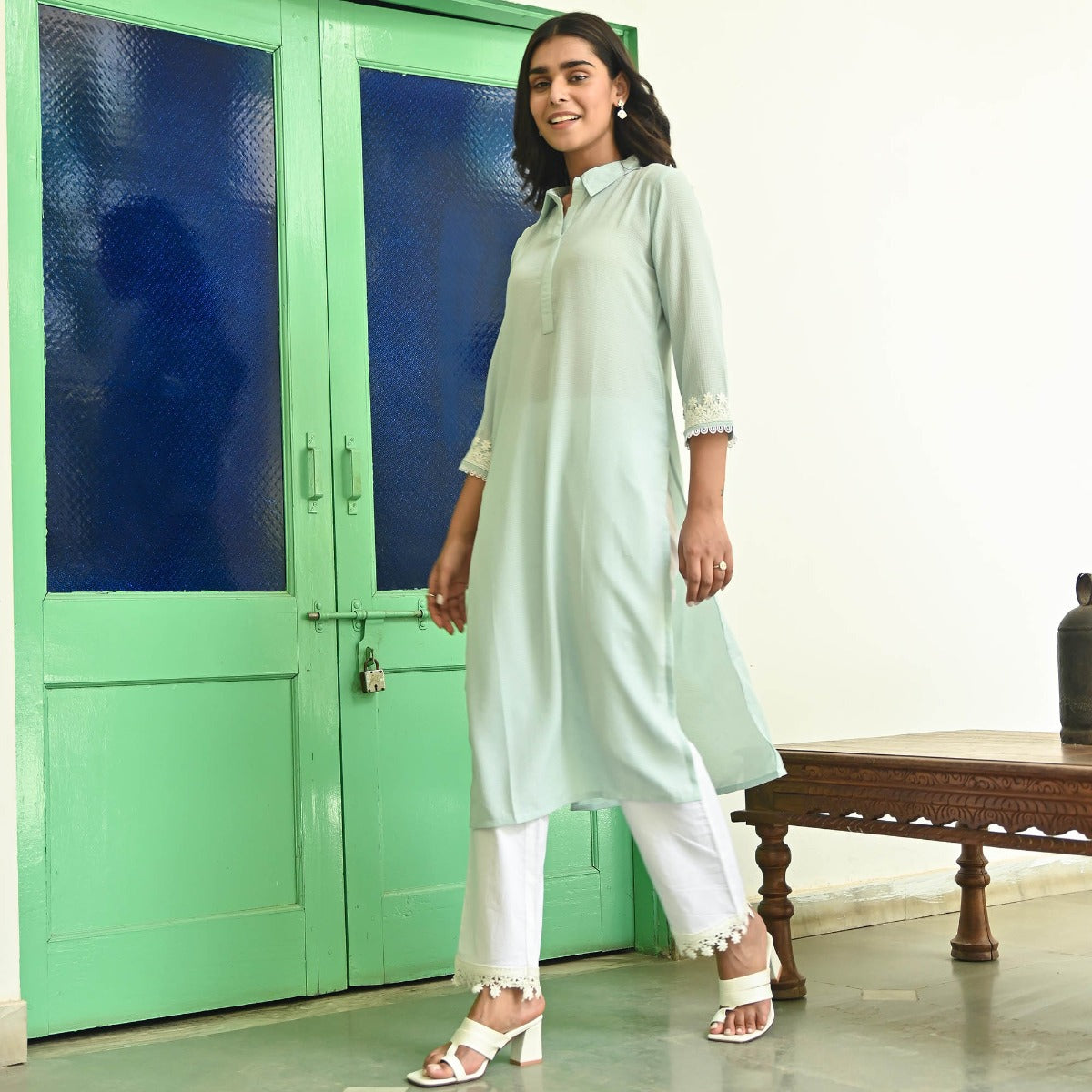 Light Blue Straight Kurta with Pants