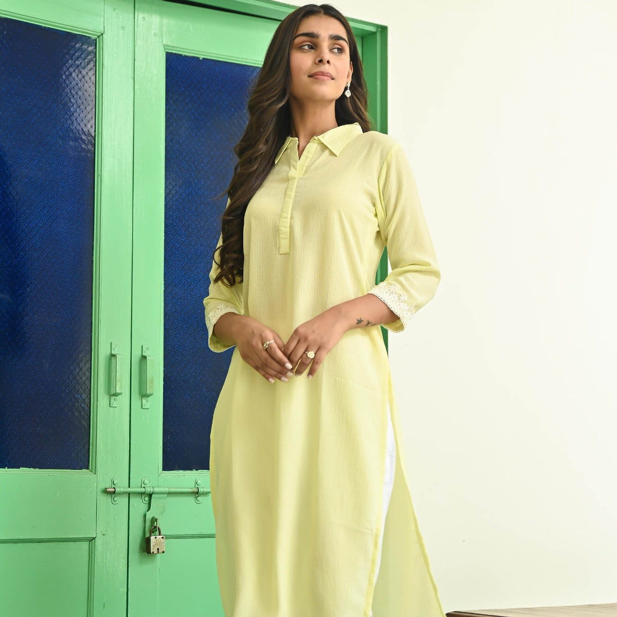 Lemon Yellow Straight Kurta with Pants