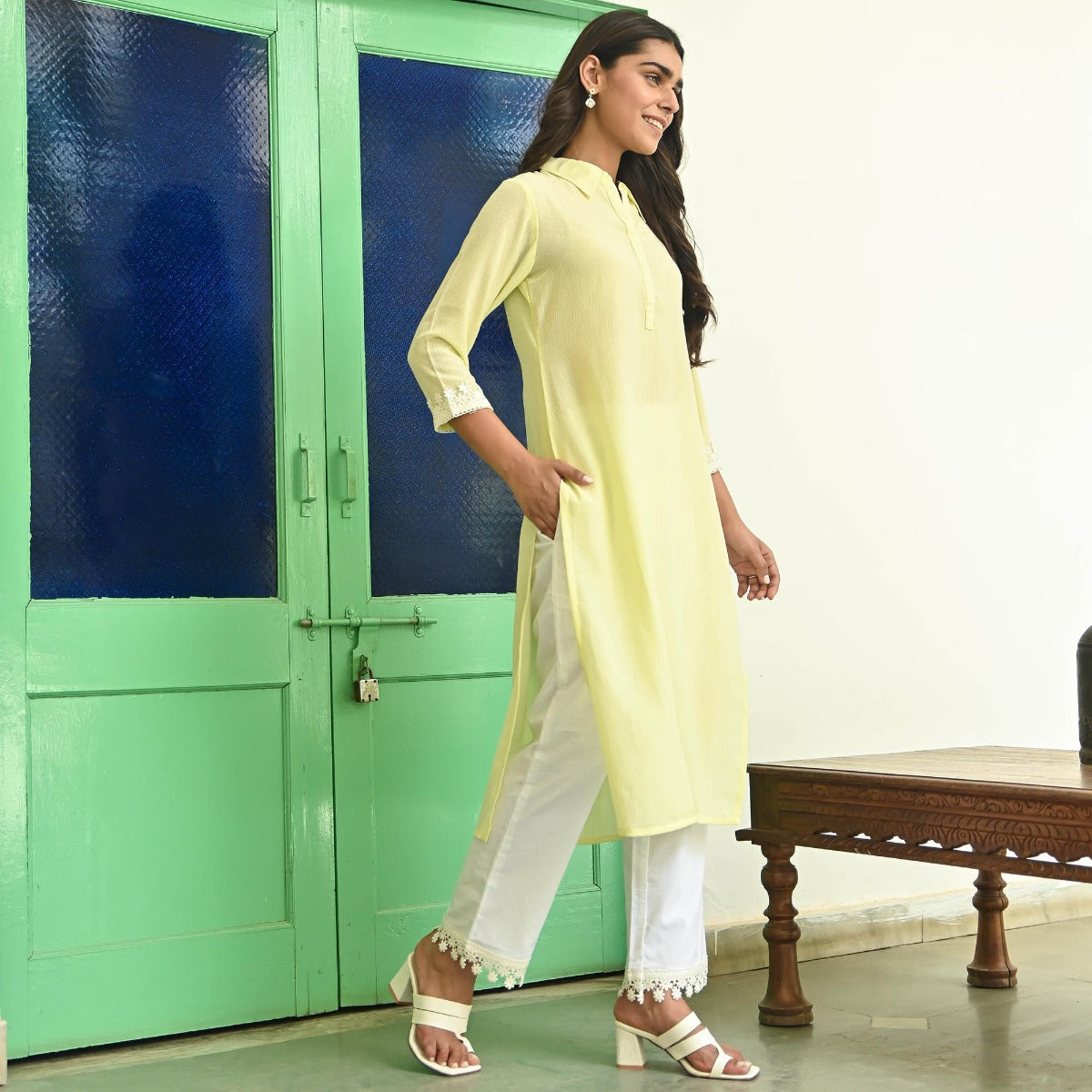 Lemon Yellow Straight Kurta with Pants