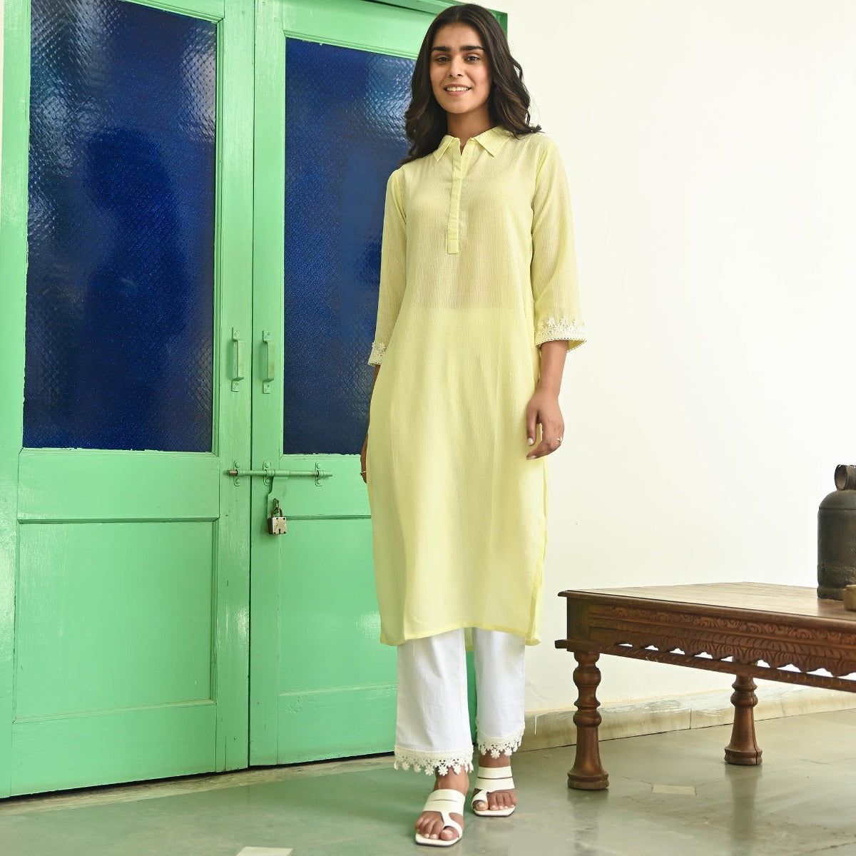 Lemon Yellow Straight Kurta with Pants