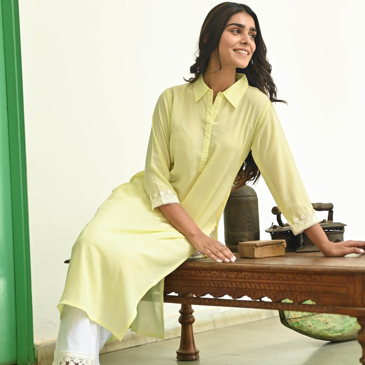 Lemon Yellow Straight Kurta with Pants