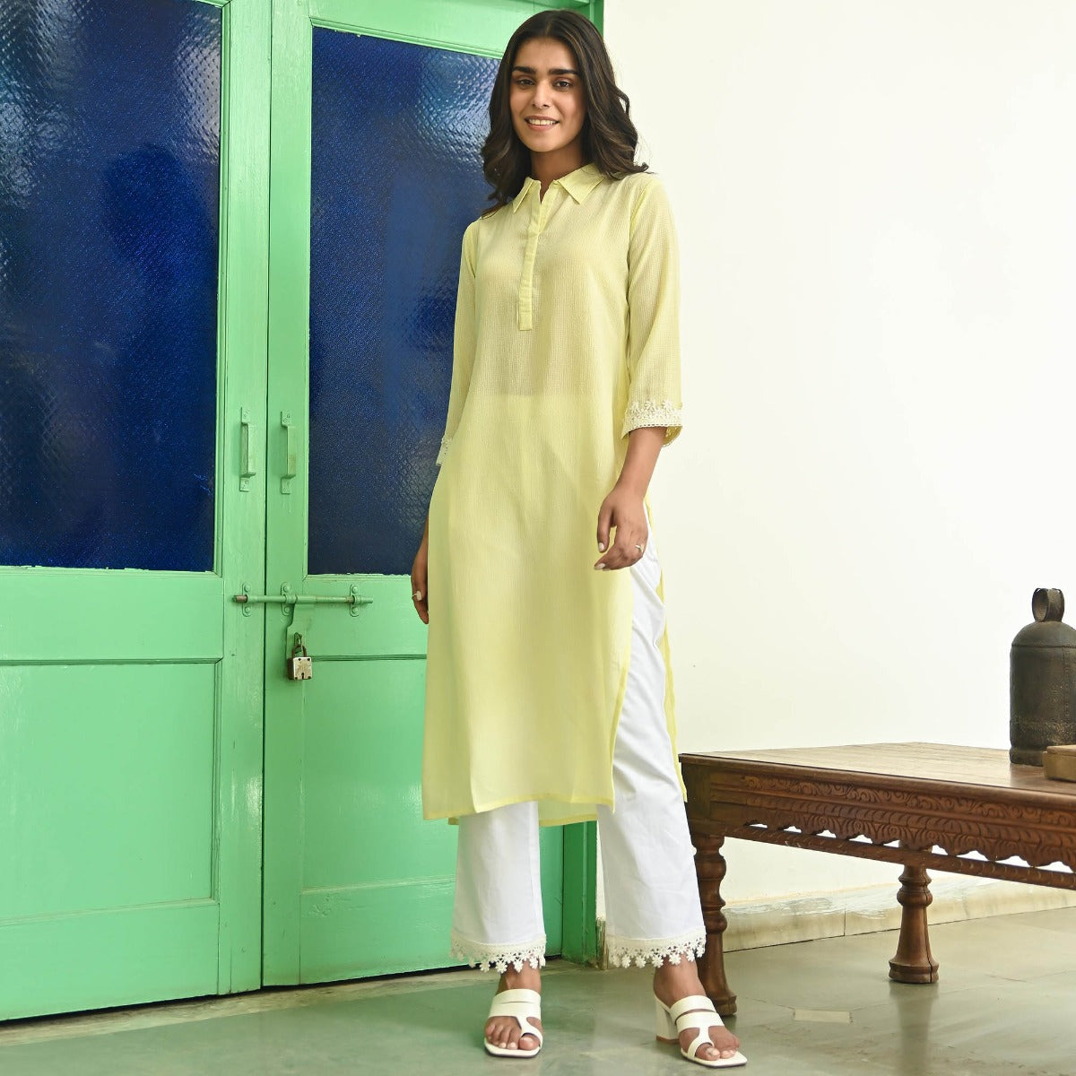 Lemon Yellow Straight Kurta with Pants