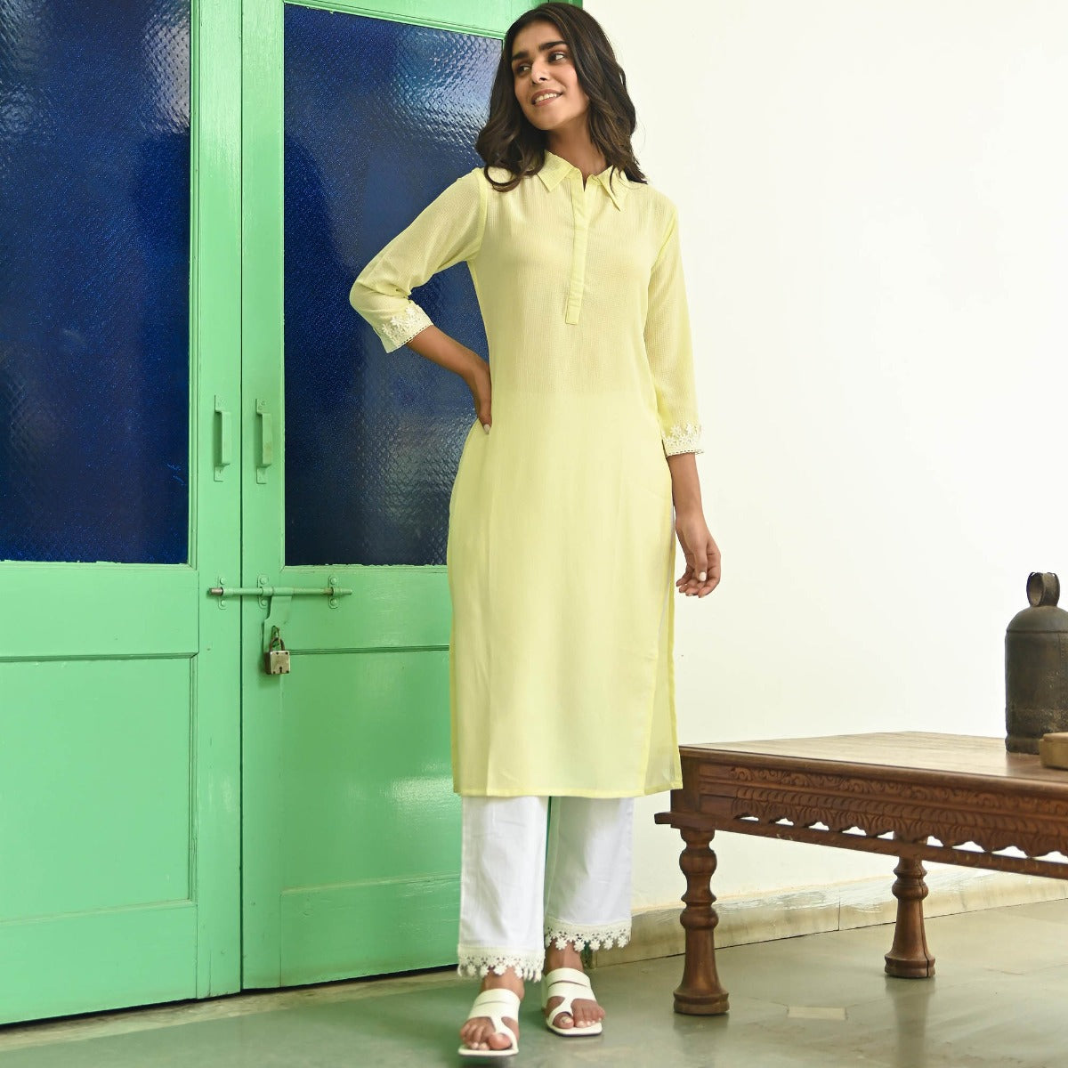 Lemon Yellow Straight Kurta with Pants