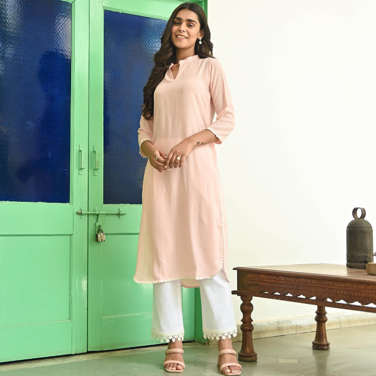 Peach Straight Kurta with Pants