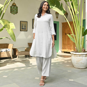 Grey Striped Kurta Set