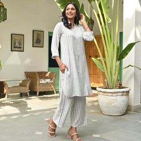 Grey Striped Kurta Set