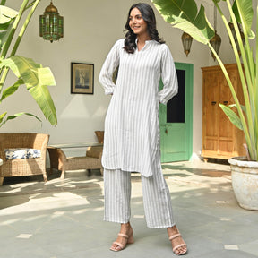 Grey Striped Kurta Set