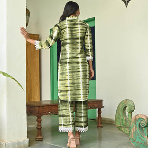 Olive Green Shibori Kurta Set