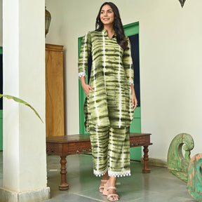 Olive Green Shibori Kurta Set