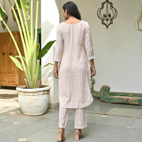 Peach Striped Kurta Set