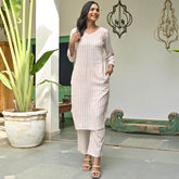 Peach Striped Kurta Set