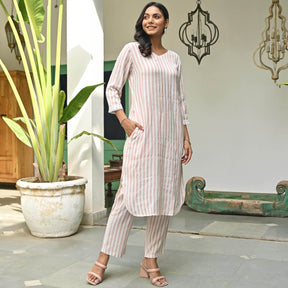 Peach Striped Kurta Set