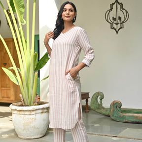 Peach Striped Kurta Set