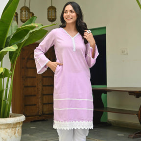 Purple Cotton Kurta With Dhoti Pants