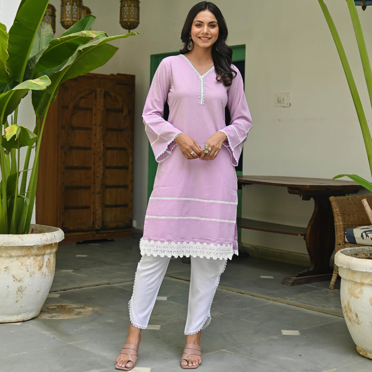 Purple Cotton Kurta With Dhoti Pants