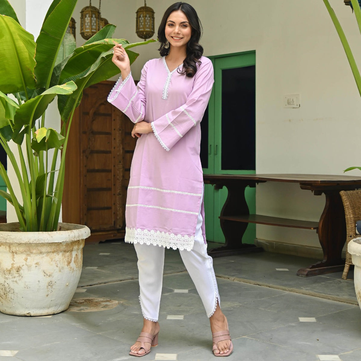 Purple Cotton Kurta With Dhoti Pants