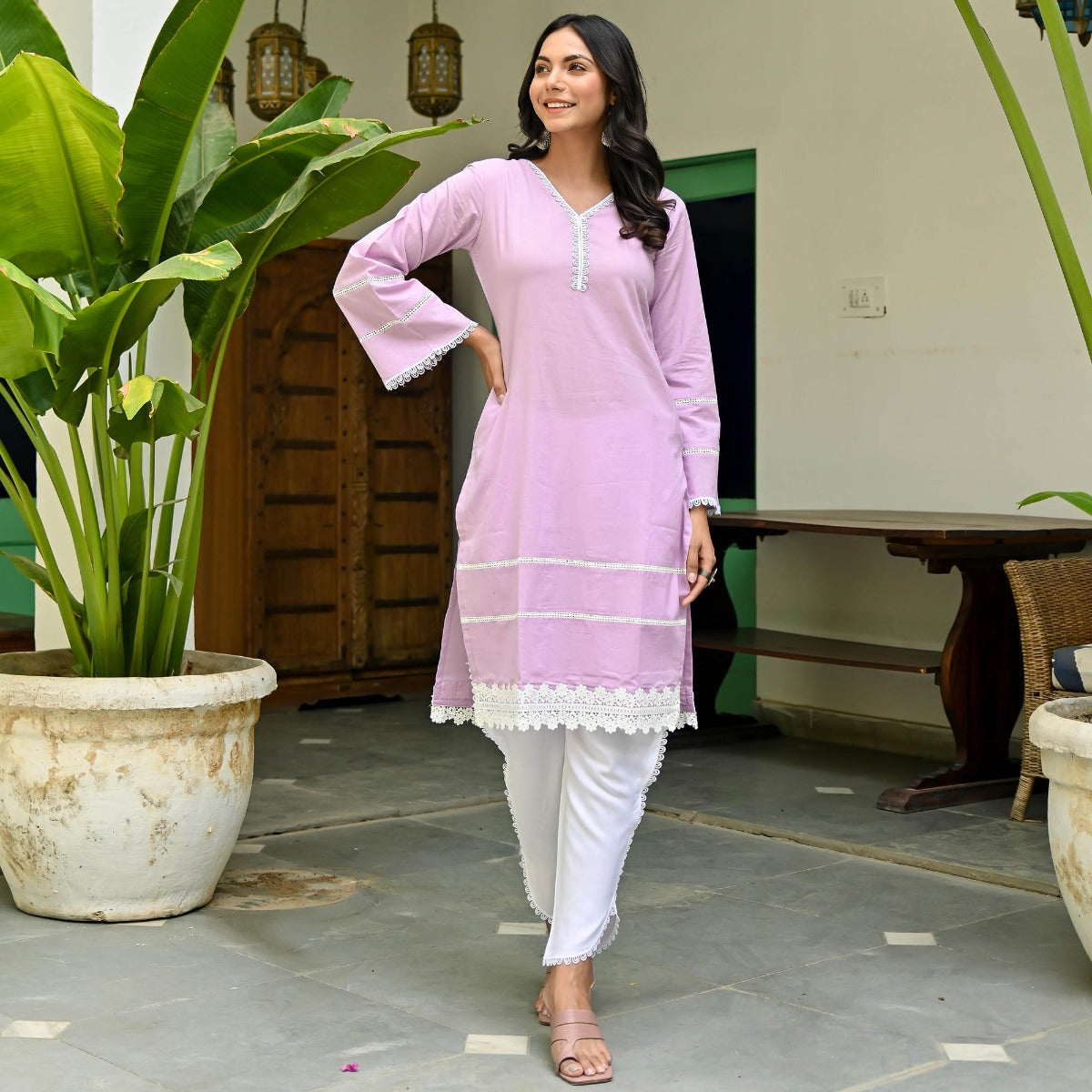 Purple Cotton Kurta With Dhoti Pants