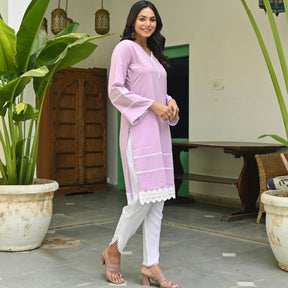 Purple Cotton Kurta With Dhoti Pants