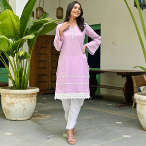 Purple Cotton Kurta With Dhoti Pants