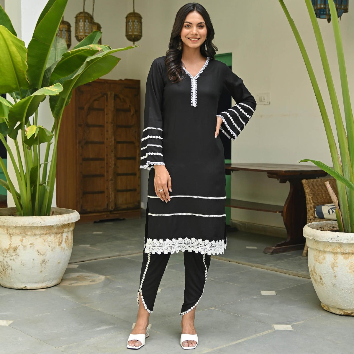 Black Rayon Kurta and Dhoti Pants