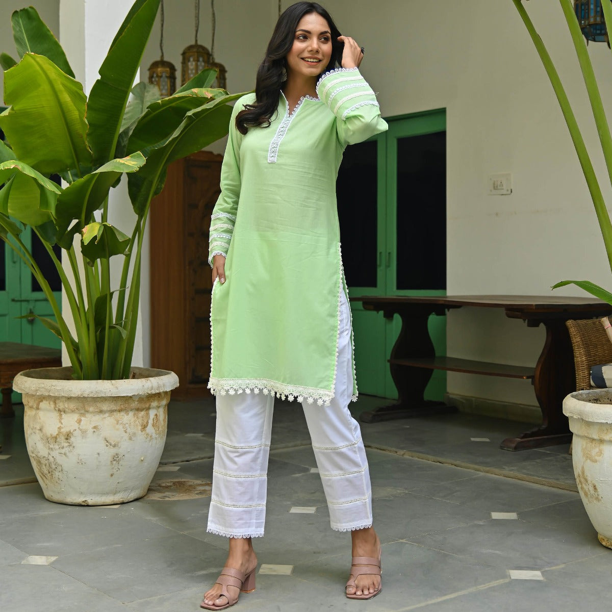 Green Cotton Kurta Set