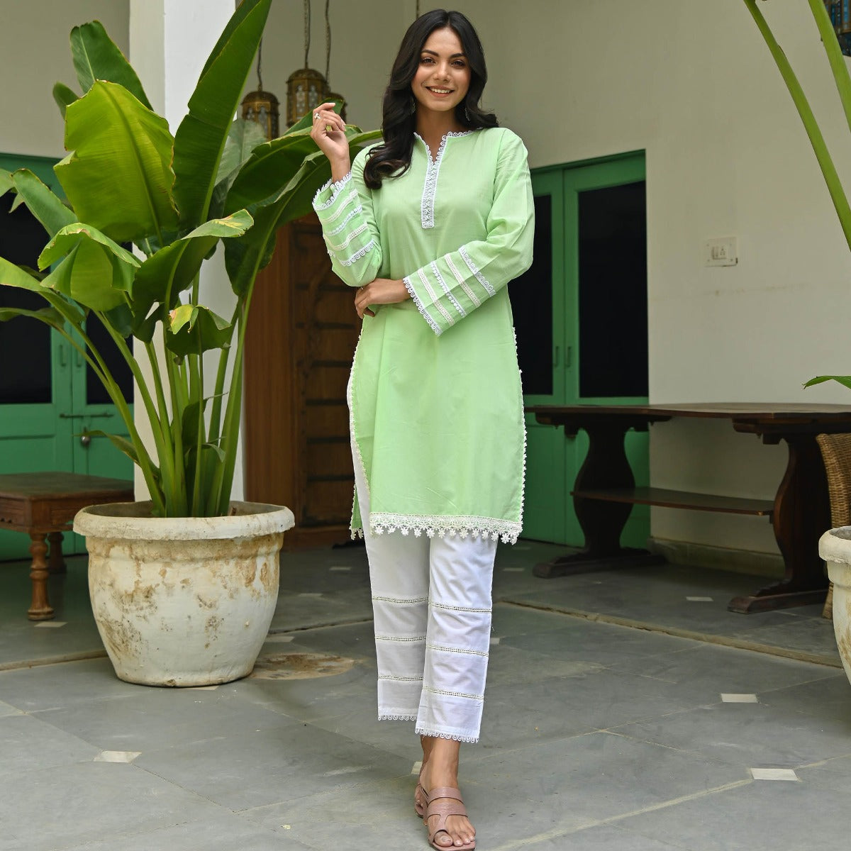 Green Cotton Kurta Set