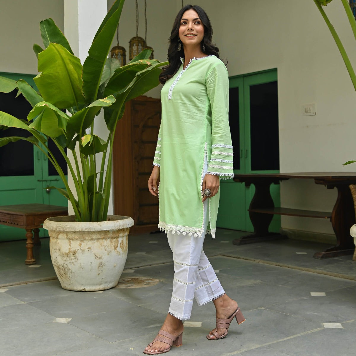 Green Cotton Kurta Set