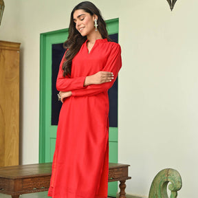 Red Silk Straight Kurta Set