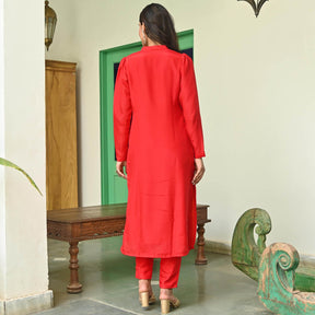 Red Silk Straight Kurta Set