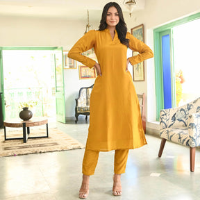 Mustard Yellow Silk Straight Kurta Set