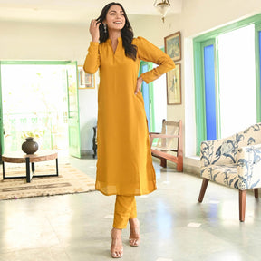 Mustard Yellow Silk Straight Kurta Set