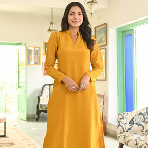 Mustard Yellow Silk Straight Kurta Set