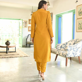 Mustard Yellow Silk Straight Kurta Set