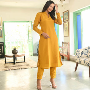 Mustard Yellow Silk Straight Kurta Set