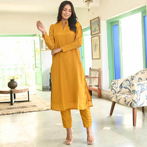 Mustard Yellow Silk Straight Kurta Set