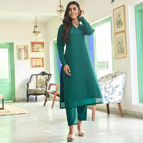 Green Silk Straight Kurta Set