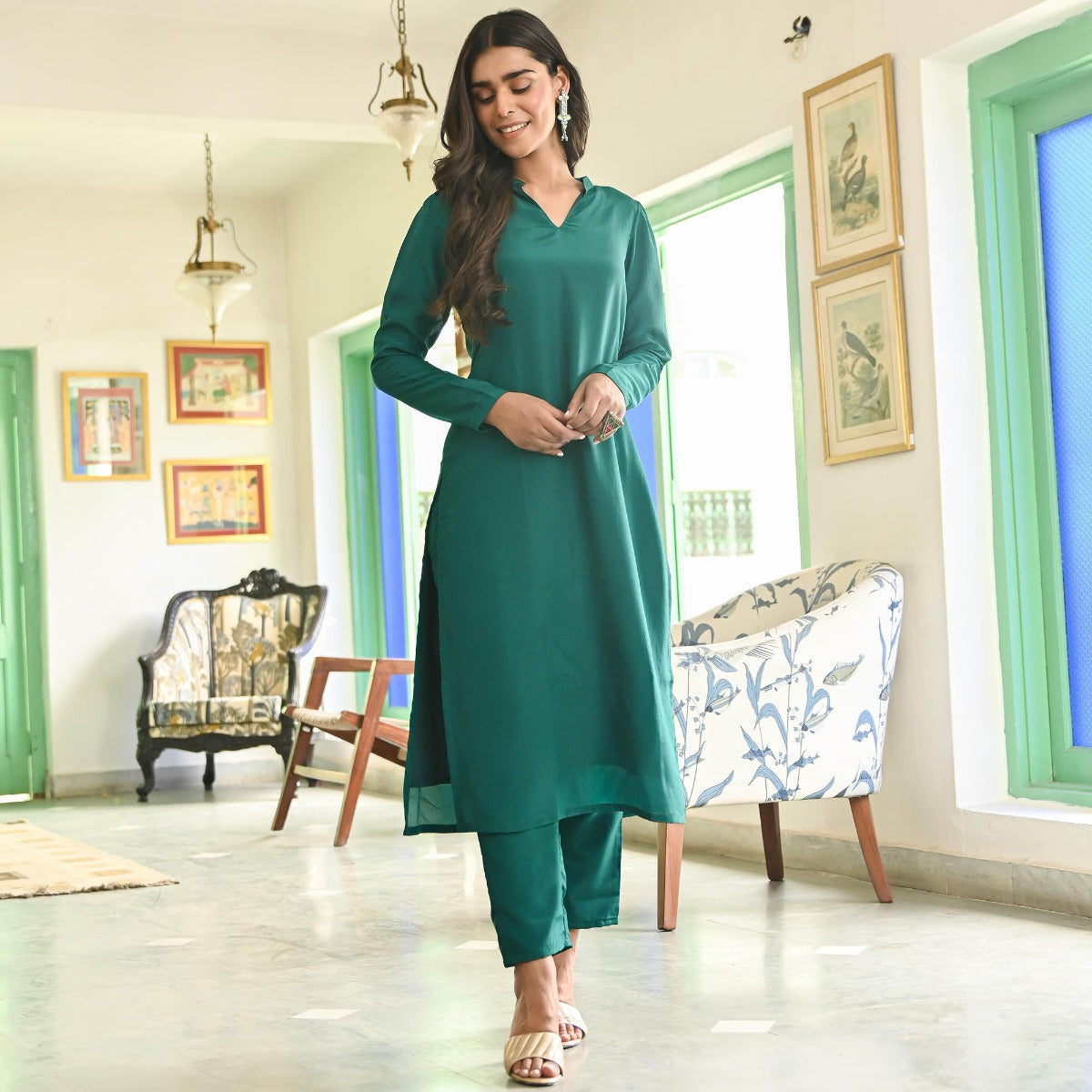 Green Silk Straight Kurta Set