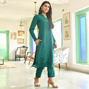 Green Silk Straight Kurta Set