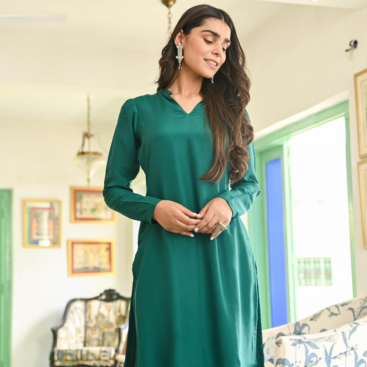 Green Silk Straight Kurta Set