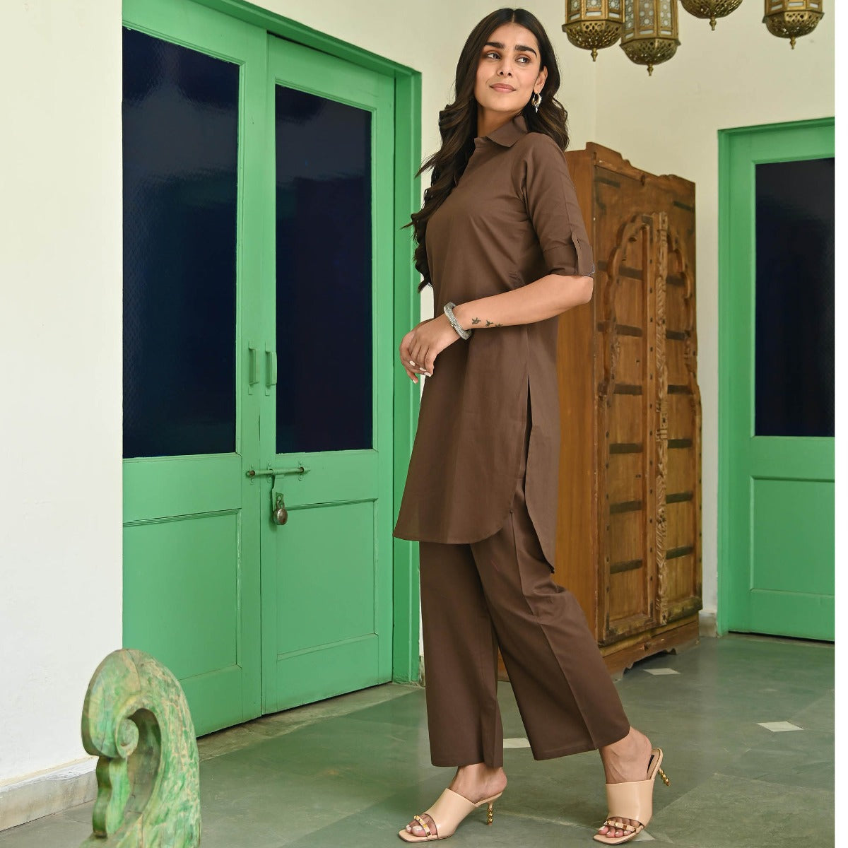 Dark Brown Kurta and Pants Set