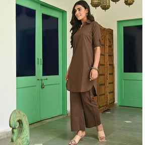 Dark Brown Kurta and Pants Set