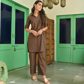 Dark Brown Kurta and Pants Set