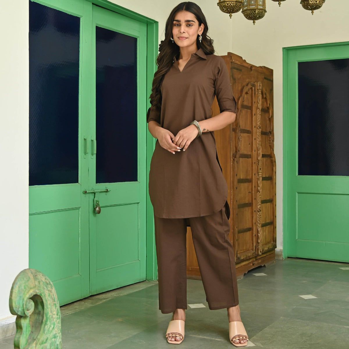 Dark Brown Kurta and Pants Set