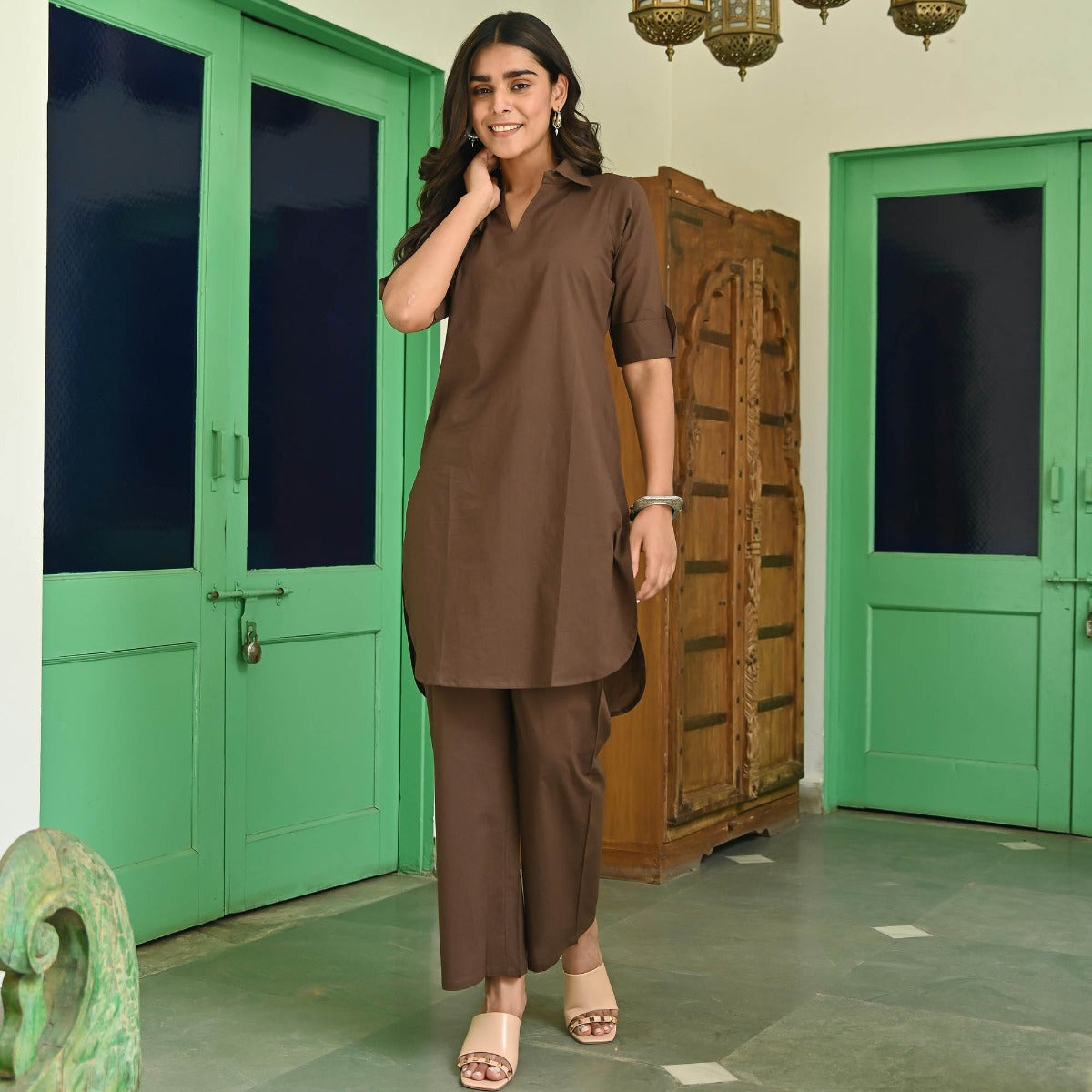 Dark Brown Kurta and Pants Set