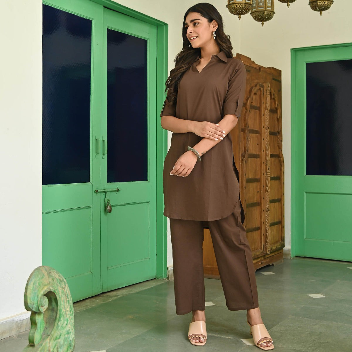 Dark Brown Kurta and Pants Set