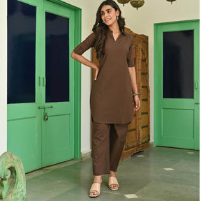 Dark Brown Kurta and Pants Set