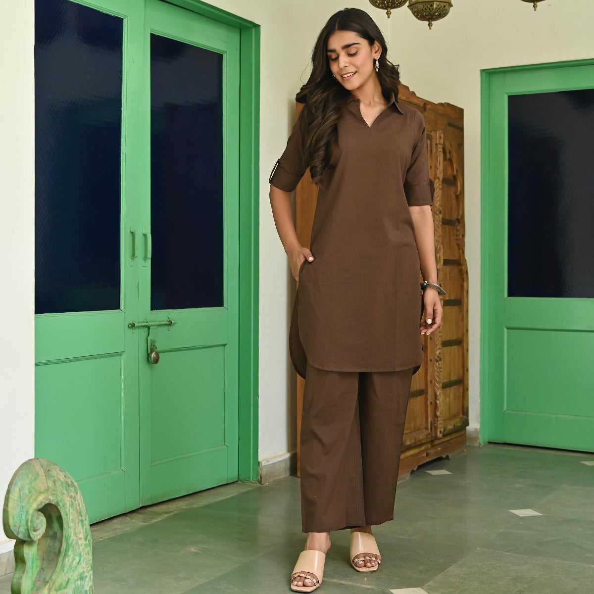 Dark Brown Kurta and Pants Set