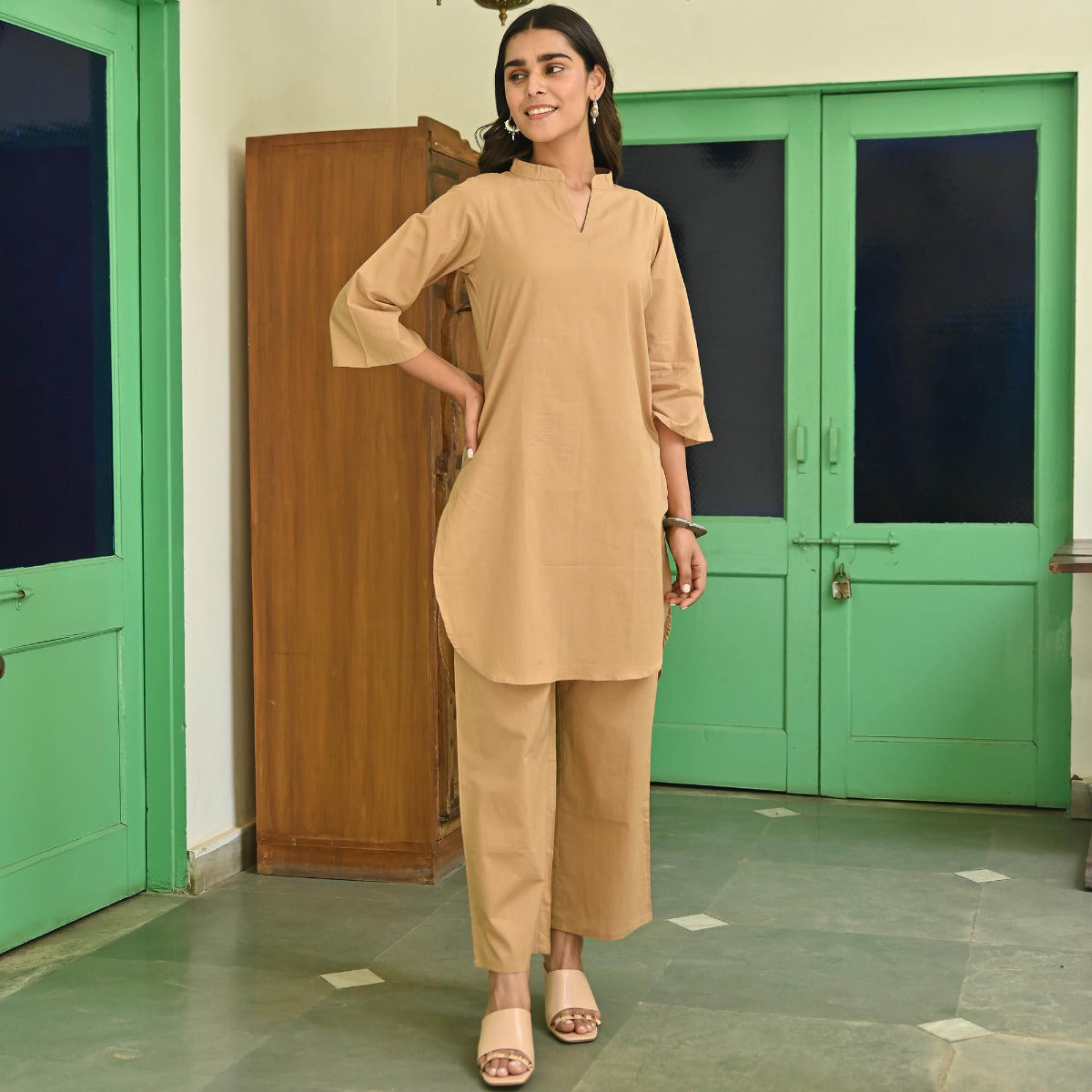 Brown Cotton Kurta Set