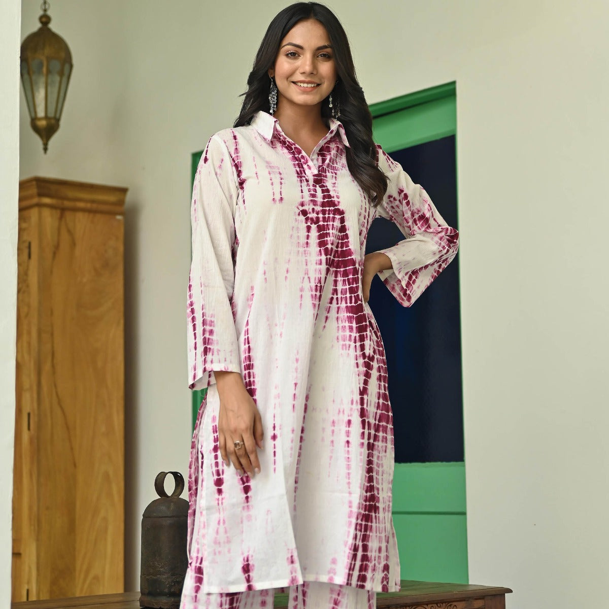 Pink Shibori Kurta Set