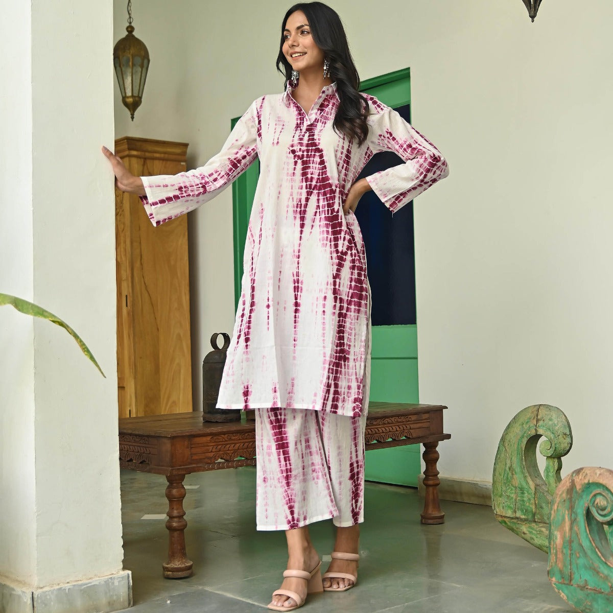 Pink Shibori Kurta Set